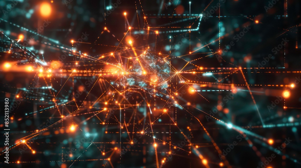 Poster glowing nodes and lines: incorporate glowing nodes and connecting lines to add a sense of energy and