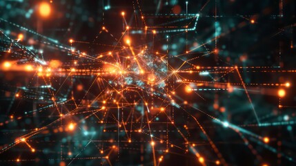 Obraz premium Glowing Nodes and Lines: Incorporate glowing nodes and connecting lines to add a sense of energy and movement. The glow effect can vary in intensity to create a dynamic and eye-catching visual.