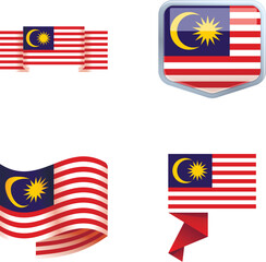 Collection of malaysian flag designs, including buttons and waving flags