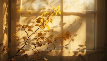 A tree branch casts a shadow on a wall.