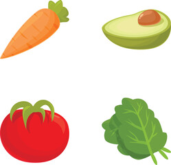 Colorful and fresh vegetable collection illustration set in vector. Perfect for kitchen. Cooking. And grocery design. Featuring carrot. Avocado. Tomato. Spinach. And leaf. Ideal for healthy. Vegan