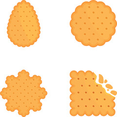 Assorted collection of delicious cracker shapes set for snacking and teatime. Isolated on a clean background. Featuring a variety of tasty. Crunchy. And savoury flat. Round. Square. Top view