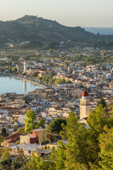 Naklejka premium Beautiful cityscape of Zakynthos city from Bochali on Zante island in Greece