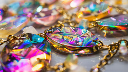 close-up photo of colorful resin-coated earrings, artisanal crafted jewelry design, hippie style
