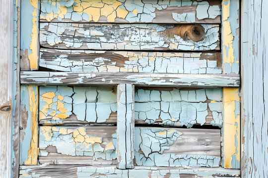 Peeled paint on a vintage window frame.