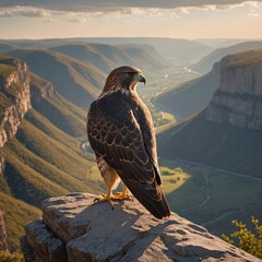 Fototapeta premium Majestic Hawk Cliff Edge Dramatic Lighting Cinematic Shot