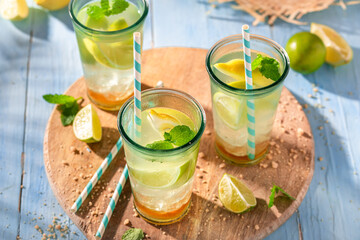 Sour lemonade with crushed ice and sour fruit.