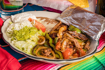 Fajitas with beans and salad