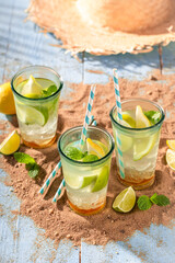 Sour lemonade as drink for summer hot days.