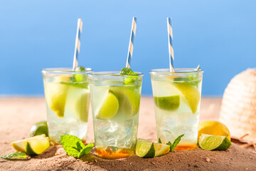 Tasty lemonade with mint leaves and citrus and.