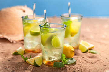Homemade lemonade with sugar and crushed ice.
