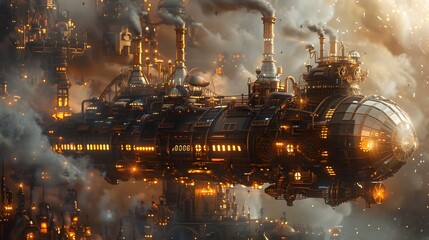 Steampunk Airship Intricate of a Vintage Flying Machine