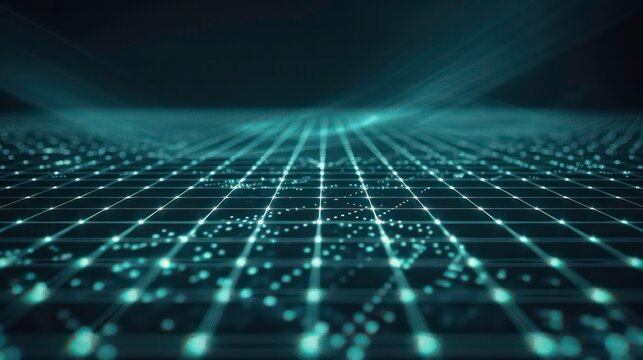 Futuristic AI technology themed thumbnail backdrop for versatile overlaying. The design features a high-resolution digital grid that extends into the horizon, in darker tones.