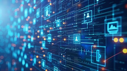 Digital Network with Abstract Blue and Orange Visuals