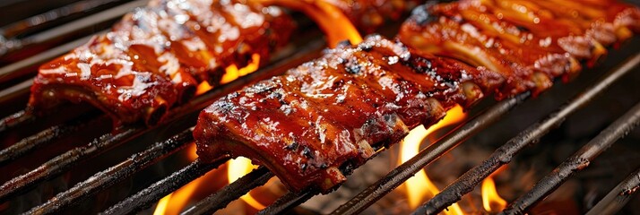 photo of ribs cooking on barbecue grill 