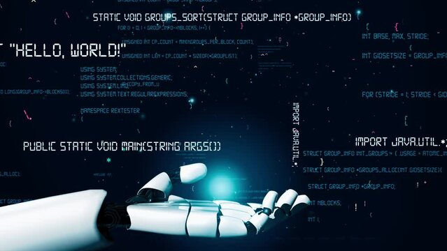 MLP Futuristic robot artificial intelligence revolutionary AI technology development and machine learning concept. Global robotic bionic science research for future of human life. 3D rendering graphic