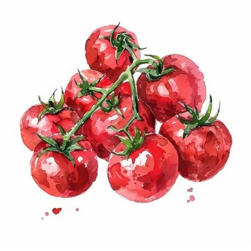 recommend clip art: Modern stock clipart illustration set with hand-drawn watercolor delicious red tomato vegetable.