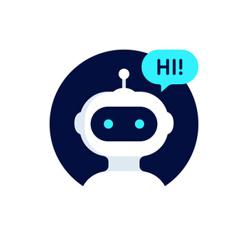 Chat bot icon design. Robot say Hi. Virtual smart assistant Bot icon. Chatbot symbol concept. Voice support service Chat bot. Vector illustration.