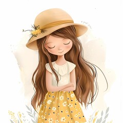 Cute cartoon girl with flowers