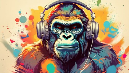 Walkman Pop Art Minimalistic surreal hand drawing of a gorilla on a white background as a modern poster decoration