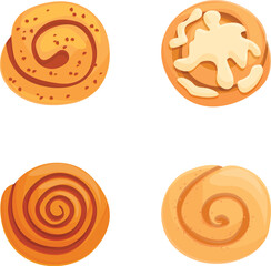 Assorted cookie illustration set with a variety of delicious baked goods, sweet treats, and confectionery imagery in flat, graphic design style