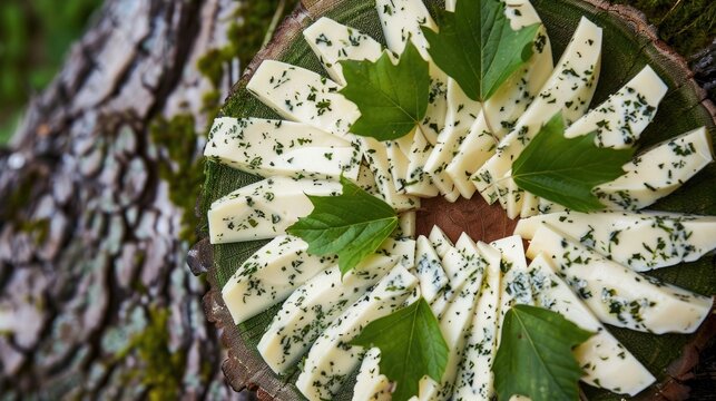 Cumin cheese sliced and adorned with oak tree leaves takes center stage at Latvia s vibrant midsummer solstice festivities on June 23 and 24 known as Ligo or Johns day