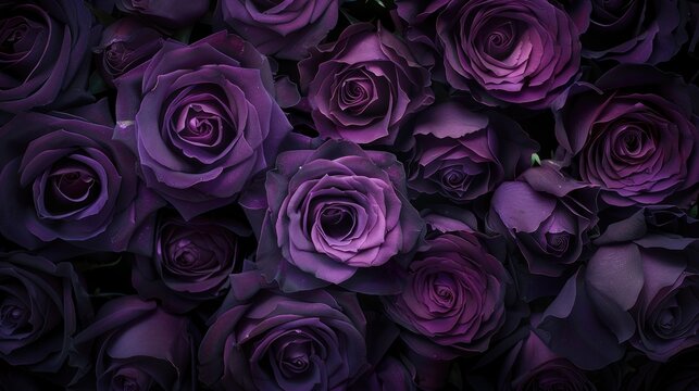 A luxurious backdrop of dark purple roses a single purple rose standing out against a black background a greeting card adorned with exquisite roses all captured in a rich dark toned image