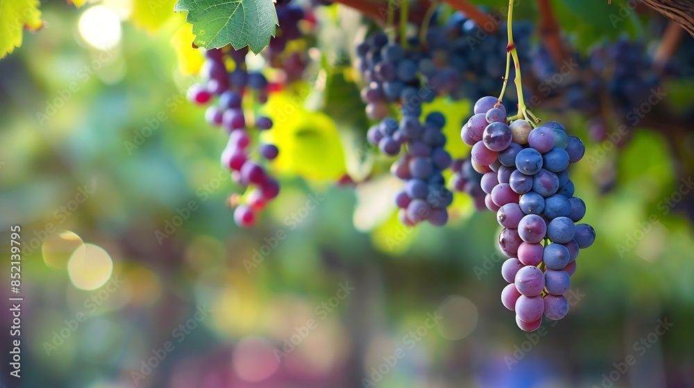 Poster close up of grapes hanging on branch hanging grapes grape farming grapes farm tasty green grape bunc