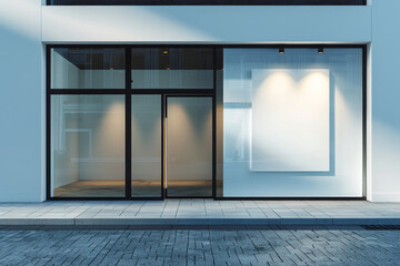 Empty mockup of a contemporary glassware store and space for advertising or banner
