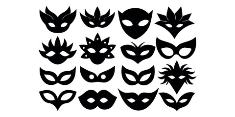 Beautiful carnival masks silhouettes for party, parade and carnival, for Mardi Gras and Halloween. Mask elements. Face mask
