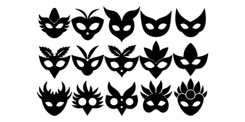 Beautiful carnival masks silhouettes for party, parade and carnival, for Mardi Gras and Halloween. Mask elements. Face mask
