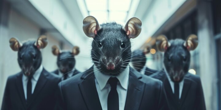 Close-up of office colleagues with rat heads. Traitors in the office