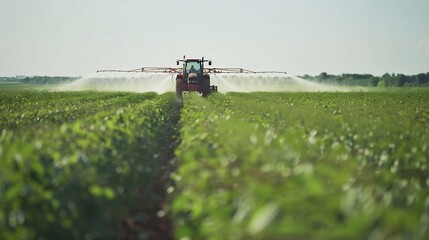 Tractor spraying pesticides at soy bean fields : Generative AI