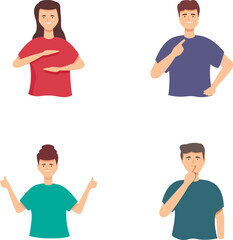 Collection of illustrated characters showing various hand signals and expressions