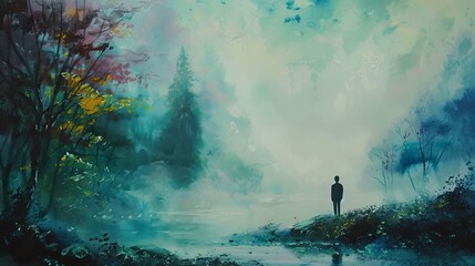 Obraz premium Solitary Figure in a Dreamlike Forest