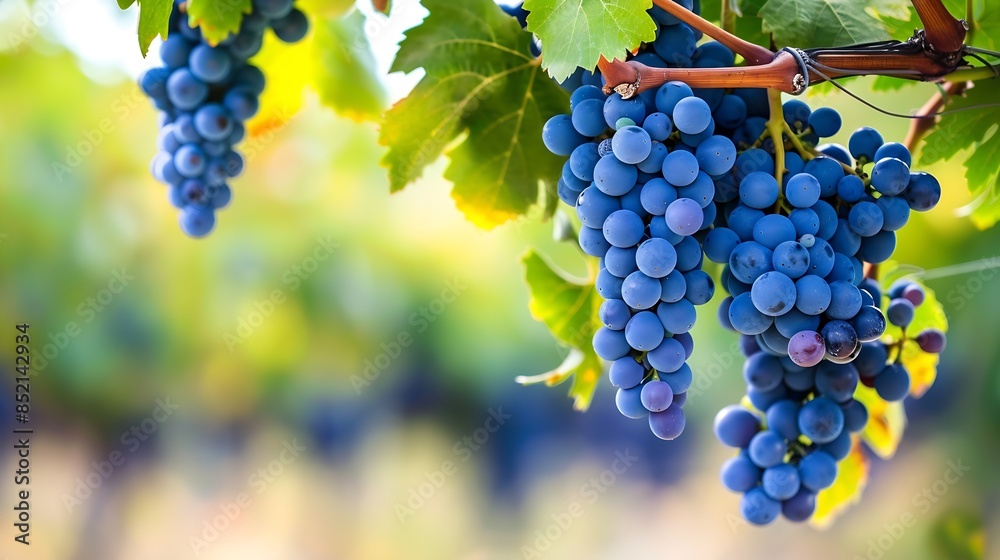 Poster close up of grapes hanging on branch hanging grapes grape farming grapes farm tasty green grape bunc