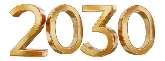 2030 golden symbol year isolated, gold metallic new year glossy luxury