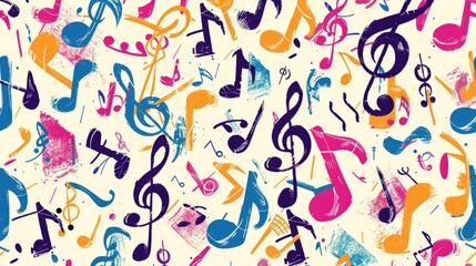 A vibrant seamless pattern of colorful musical notes perfect for scrapbooking crafts prints and beyond