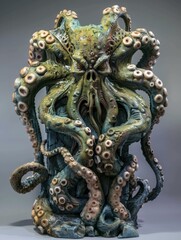 Fototapeta premium A sculpture of a large octopus with tentacles and eyes. AI.