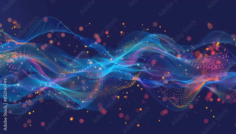 Wall mural abstract background with colorful waves and dots. ai.