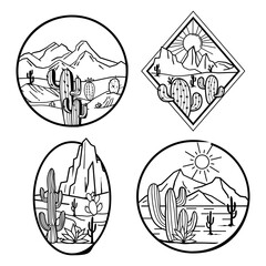 Cactus desert line art design. Western element template files for cricut.
