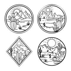 Cactus desert line art design. Western element template files for cricut.
