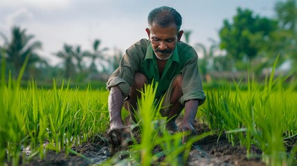 Fototapeta premium Farmers are working in the rice fields