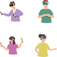 Illustration collection showing diverse individuals engaged in virtual reality experiences