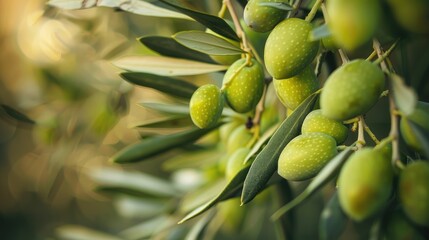 Close up of unripe olives on olive tree
