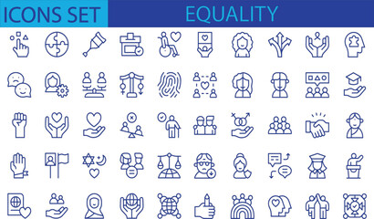 Equality Line Editable Icons set. Vector illustration in modern thin line style of society related icons diversity, inclusion, gender, and other. Pictograms and infographics for mobile apps.