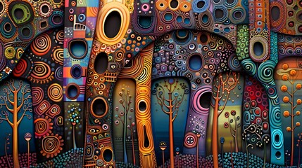Naklejka premium colorful surreal tribal painting