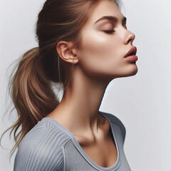 Fototapeta premium portrait of a beautiful woman taking a deep breath 