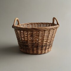 Empty handmade wicker picnic basket on a white background