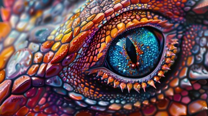 Fototapeta premium Bright Dragon Eyes, Close-Up Shot with Detailed Colors and Textures.